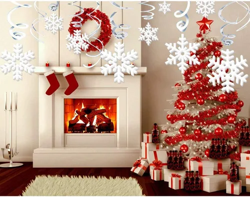 Vista 2 de Omgouue Decoración de remolino colgante de copo de nieve de Navidad de 42 unidades – Frozen Winter Wonderland/Navidad/vacaciones para fiestas de Año