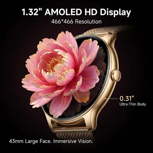 Vista 2 de Relojes inteligentes para mujer ultra delgados, rastreador de actividad AMOLED de 1.32 pulgadas con frecuencia cardíaca, oxígeno en sangre, monitor
