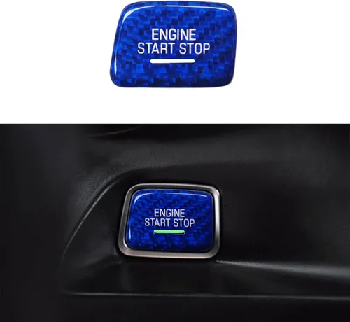 Vista 4 de Cubierta de fibra de carbono real para botón de arranque con orificio de luz, compatible con Chevrolet Corvette C7 2014 2015 2016 2017 2018 2019 Azul
