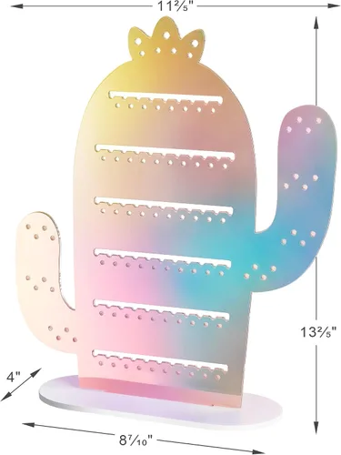 Vista 7 de NiHome Soporte acrílico iridiscente para aretes de cactus 11.2 x 12.8 pulgadas, organizador de aretes para mujer