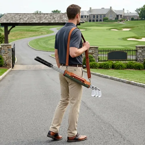 Vista 9 de TOURBON Bolsa de lona ligera para palos de golf con correa para el hombro Holds 4-5 Clubs, Golf Bag for Driving Range Sessions, Par 3 Courses