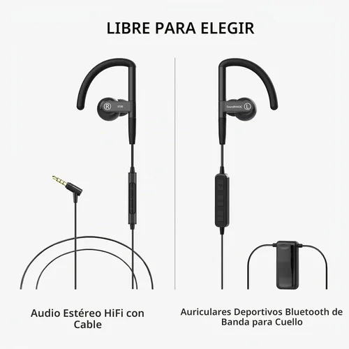 Vista 3 de SoundMAGIC ST80 - Auriculares Bluetooth con banda para el cuello, impermeables, con sonido estéreo de alta fidelidad, con cable, desmontables