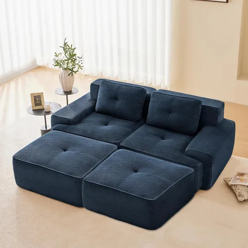 Vista 95 de Sofá moderno comprimido sin armazón de 116", sofás seccionales de 3 plazas para sala de estar, sofá seccional modular de pana verde nube, espuma