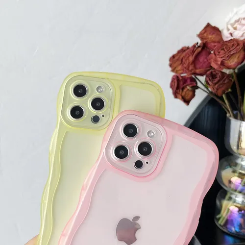 Vista 4 de Caseative Funda para iPhone 12 Pro Max, funda de color sólido con marco ondulado rizado transparente, suave (negro, 12 Pro Max) Solid Color Curly