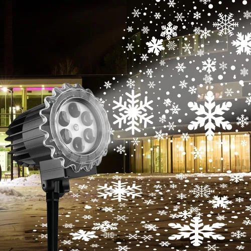 Vista 9 de Luces Proyectoras de Nevada Navideña, MILPROX Luces Proyectoras de Copos de Nieve Navideños para Interiores y Exteriores, Lámpara Giratoria