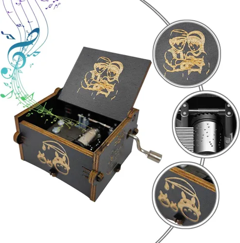 Vista 2 de Howl's Moving Castle Caja de música de madera, caja de música con temática de anime, caja de música de manivela de madera para fanáticos del anime