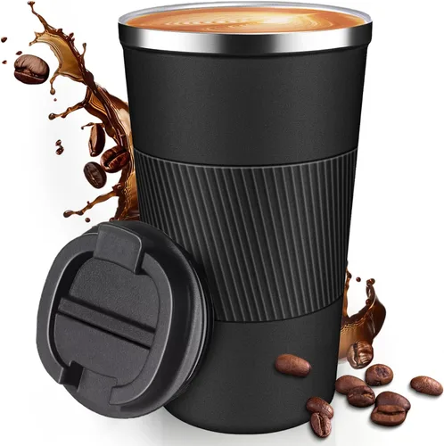 Vista 9 de Taza de Café de Viaje de 12 OZ, Taza de Café Aislada con Tapa a Prueba de Derrames y Fugas, Vaso Portátil de Acero Inoxidable Reutilizable para Agua