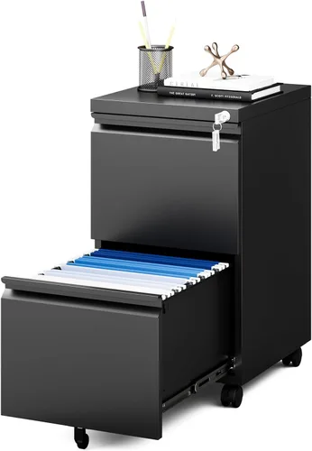 Vista 20 de MIIIKO - Archivador de 3 cajones con cerradura, archivadores verticales de metal negro para oficina en casa, archivadores completamente ensamblados