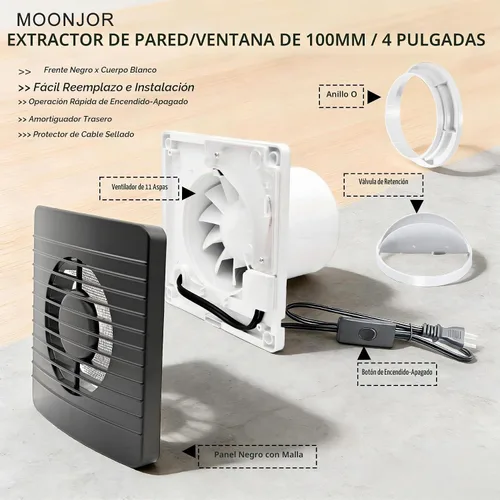 Vista 2 de Ventilador de escape negro de 4 pulgadas Panel de rejillas negras de 4 pulgadas