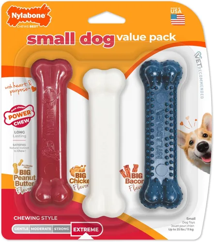 Vista 22 de Nylabone Power Chew Juguete masticable duradero con sabor, para perros extrapequeños, para masticadores agresivos, indestructibles, sabor tocino