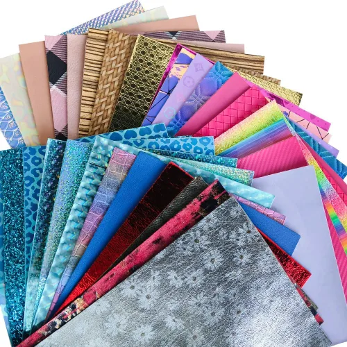 Vista 4 de XHT Hojas de piel sintética al azar, 30 piezas de 8 x 12 pulgadas, holográfica en relieve texturizado de cuero sintético para manualidades
