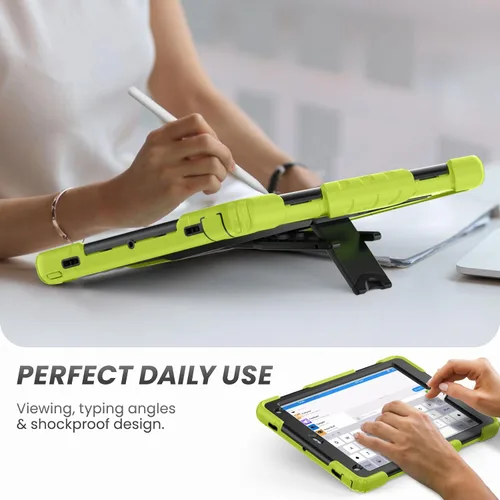 Vista 5 de HXCASEAC Funda a prueba de golpes para iPad de 6ª/5ª generación, Air 2 / Pro de 9.7 pulgadas con protector de pantalla, soporte integrado, duradera