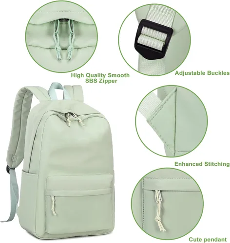 Vista 6 de Bluboon Mochila para la escuela, mochila para niños, adolescentes y niñas, mochila para computadora portátil, regalos para mujeres, Verde