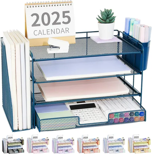 Vista 23 de OPNICE - Organizadores de escritorio y accesorios, para espacio de trabajo, suministros de oficina, organizador de archivos con 2 soportes para Negro