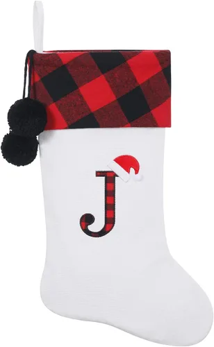 Vista 14 de Calcetines de Navidad bordados con monograma inicial de 20 pulgadas, decoración de Navidad, calcetines personalizados, decoración de temporada
