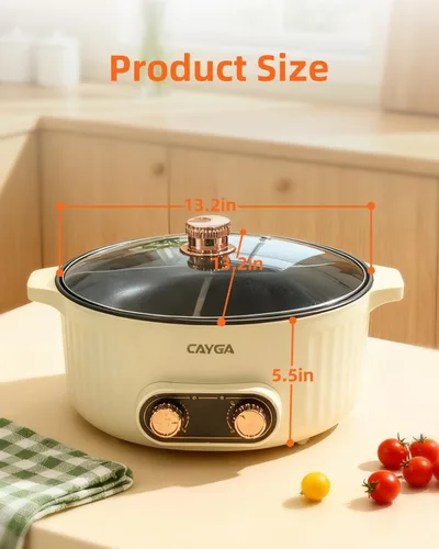 Vista 6 de Olla eléctrica con divisor, olla de 4 compartimentos, olla Shabu Shabu Shabu eléctrica de 2000 W con antiadherente, ollas calientes de 5 cuartos