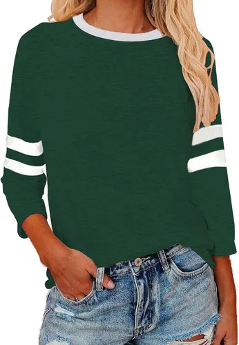Vista 6 de Camisas de manga 3/4 para mujer, camisetas de verano con cuello redondo, camisetas básicas sueltas de mezcla de algodón para mujer