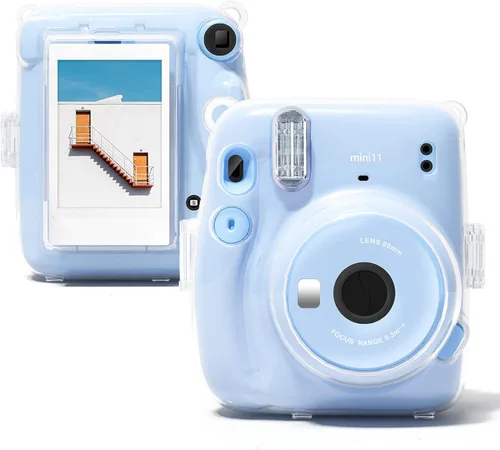 Vista 3 de Kit de funda transparente Mini 11 para Fujifilm Instax Mini 11, funda para cámara instantánea con bolsillo para película, calcomanías adhesivas