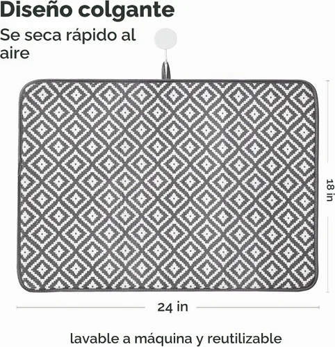 Vista 2 de Subekyu Paquete de 2 tapetes de secado de platos, 24 x 18 pulgadas, de microfibra, ultra absorbentes, para encimera de cocina, almohadilla de secado