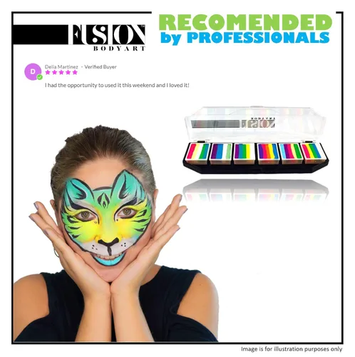 Vista 5 de FUSION BODY ART Paleta profesional de pintura facial – sirenas y unicornios Kit de pintura facial de maquillaje seguro no tóxico para niños