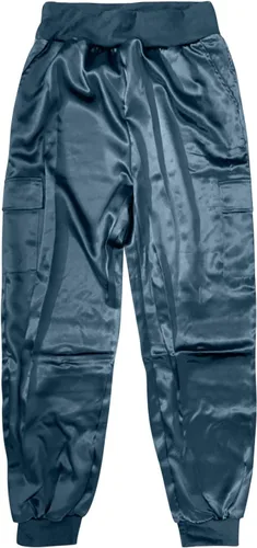 Vista 4 de Pantalones deportivos de satén para mujer, casuales, de cintura alta, para descansar, informales, hasta el tobillo, pantalones cargo de satén sedoso