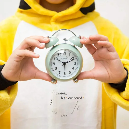 Vista 5 de FLOITTUY {Reloj despertador fuerte para personas que duermen profundamente) Reloj despertador de campana doble de 3.5 pulgadas con luz de fondo