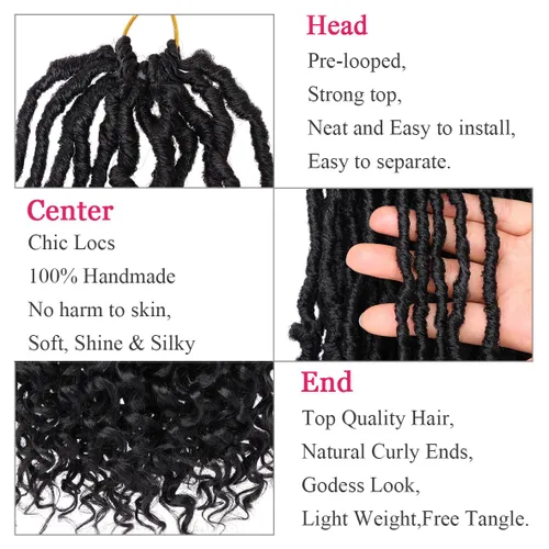 Vista 4 de Leeven 7 Paquetes Cabello Crochet Faux Locs con Puntas Rizadas 10 Pulgadas Pre-enrollado Goddess Locs Trenzas Crochet Cabello 84 Hebras Negro