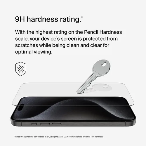 Vista 2 de Belkin ScreenForce - Protector de pantalla tratado con vidrio templado para iPhone 15 Pro Max, delgado y resistente a los arañazos, incluye bandeja
