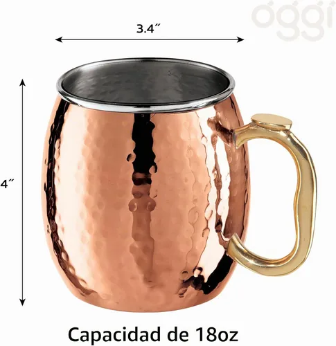 Vista 4 de Oggi Taza de mula chapada en cobre martillado de Moscú con mango EZ-Grip, 18 onzas
