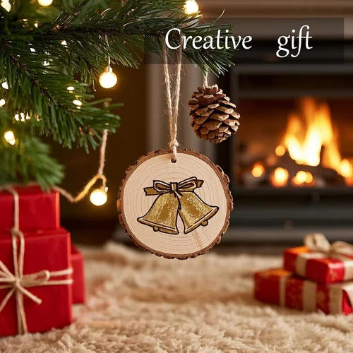 Vista 6 de Rebanadas de madera natural sin terminar, 40 unidades de círculos de madera de 3.2 a 4 pulgadas para manualidades, adornos de Navidad, kit de madera
