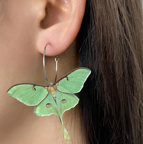 Vista 2 de Moth Butterfly Hook Earrings Insect Green Wings Drop Earrings For Women Girls