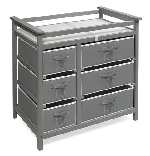 Vista 4 de Badger Basket Cambiador de bebé moderno con 6 cajones de almacenamiento y almohadilla - gris Modern changing table with pad, safety belt, 6