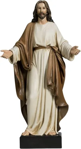 Vista 11 de Estatua de Jesús de 12 pulgadas con brazos abiertos, figura de Jesucristo pintada a mano en túnica azul, escultura religiosa de resina realista