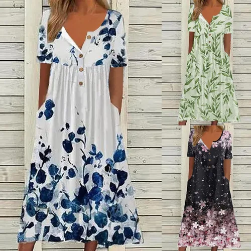 Vista 3 de BAGELISE Vestido largo para mujer, primavera, verano, algodón, lino, bohemio, casual, a la moda, sin mangas, para vacaciones