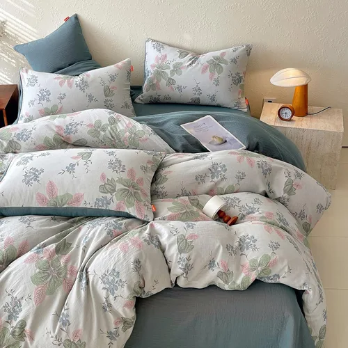Vista 27 de Juego de funda de edredón blanca con estampado floral azul, juego de ropa de cama de algodón suave estilo bohemio, juego de ropa de cama estética