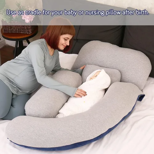 Vista 12 de MOON PINE Almohada de embarazo de 60 pulgadas, almohada desmontable en forma de U de cuerpo completo para apoyo de maternidad, almohada de dormir