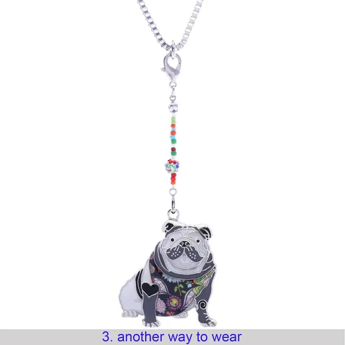 Vista 6 de Luckeyui Collar de bulldog inglés, regalo para mujeres amantes de los perros, colgante novedoso que se puede utilizar como llavero, Metal Resina