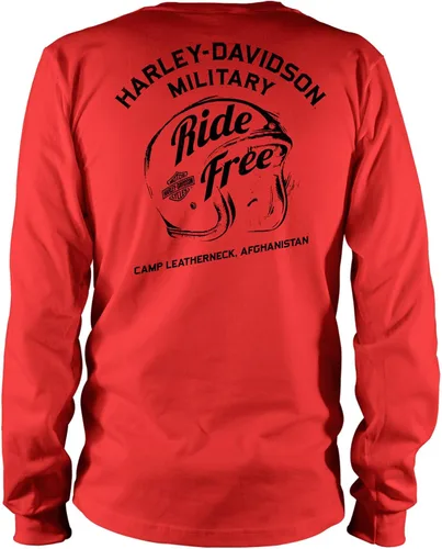 Vista 2 de Harley-Davidson Militar - Camiseta de manga larga para hombre con gráfico rojo - Camp Leatherneck Brawn