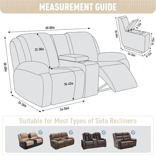 Vista 6 de TAOCOCO Funda reclinable para sofá biplaza con consola central, funda elástica para sofá reclinable de 2 asientos, fundas de sofá reclinable de Beige