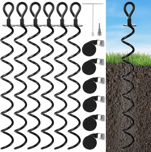 Vista 9 de Tornillo de anclaje de suelo de 22.4 pulgadas, paquete de 4 estacas de anclaje para trampolín, kit de amarre en espiral resistente al viento