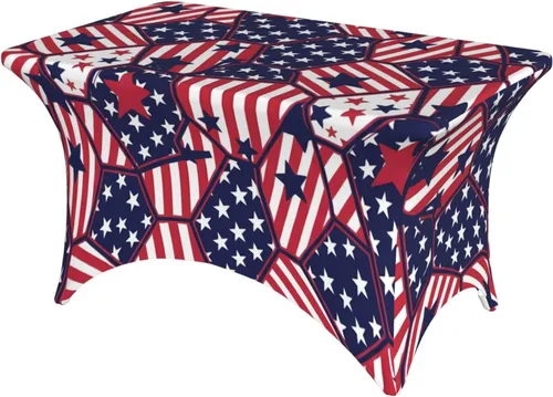 Vista 25 de Mantel rectangular ajustable de elastano elástico con estrellas patrióticas americanas de 4 pies, protector de mesa para fiestas, eventos