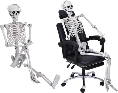 Vista 4 de Esqueleto de tamaño real para decoración de Halloween, esqueleto de Halloween de 5.4 pies, esqueleto colgante con articulaciones móviles, huesos