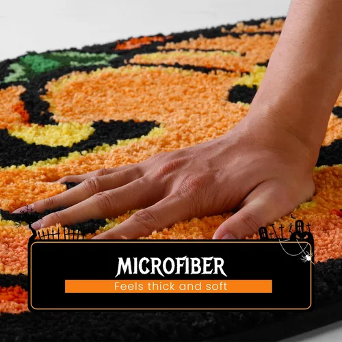 Vista 7 de Alfombra de baño de calabaza de Halloween de 20 x 32 pulgadas, suave y absorbente, alfombra de baño de otoño, antideslizante, lavable, decoración