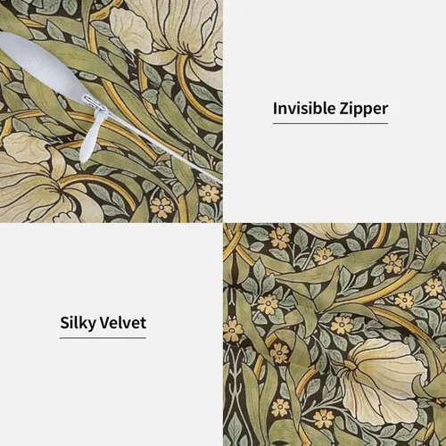 Vista 4 de Juego de 2 fundas de almohada de William Pimpernel Morris de 18 x 18 pulgadas, almohada estética para dormitorio, funda decorativa de terciopelo