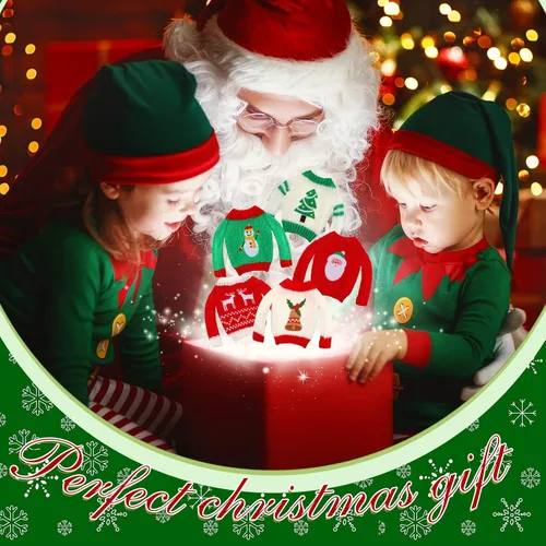 Vista 5 de Zubebe 12 piezas de accesorios de ropa de Navidad, suéter de muñeca de Navidad, ropa tejida para muñeca con estampado de Santa, árbol de Navidad