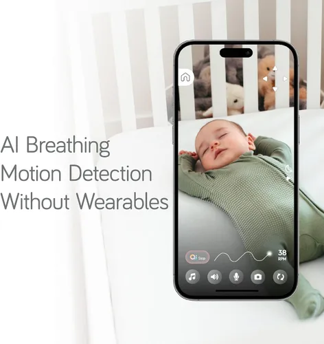 Vista 2 de NANOBÉBÉ Monitor inteligente para bebés: monitor de respiración AI no portátil, detección de movimiento, cámara HD de 1080p con inclinación
