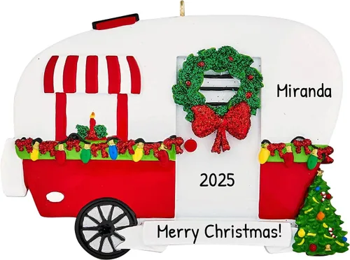 Vista 10 de Adornos de campamento personalizados 2025 – Adorno Airstream para caravana, remolque, Airstream, adorno de Navidad, tren, adornos de Navidad 2025