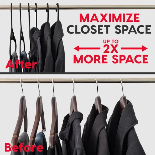 Vista 8 de IRIS USA Paquete de 50 perchas ligeras y flexibles para adultos, fabricadas Negro