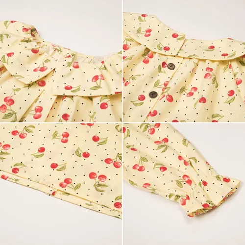 Vista 6 de Belle Poque Blusa de manga larga de las niñas del bebé de Peter Pan cuello Top Cherry Tops de algodón para la primavera otoño