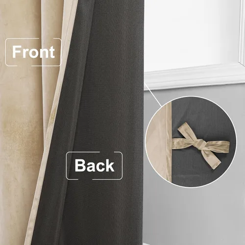 Vista 4 de JIUZHEN Cortinas de terciopelo beige de 63 pulgadas de ancho x 63 pulgadas de largo, cortinas de terciopelo retro suaves con bolsillo para barra